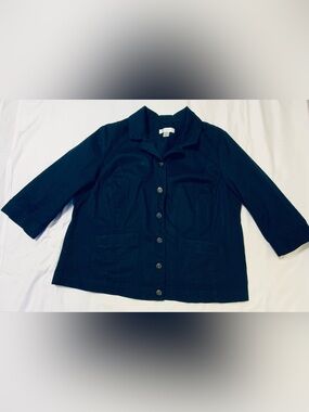 CJ Banks Navy Cotton Button Front Jackets Front Pockets Plus Size 1X